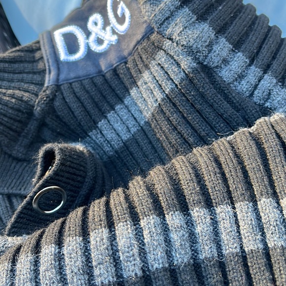 D&G SNAP Dolce and Gabbana ribbed turtleneck wool blend sweater grey and black - Picture 9 of 12